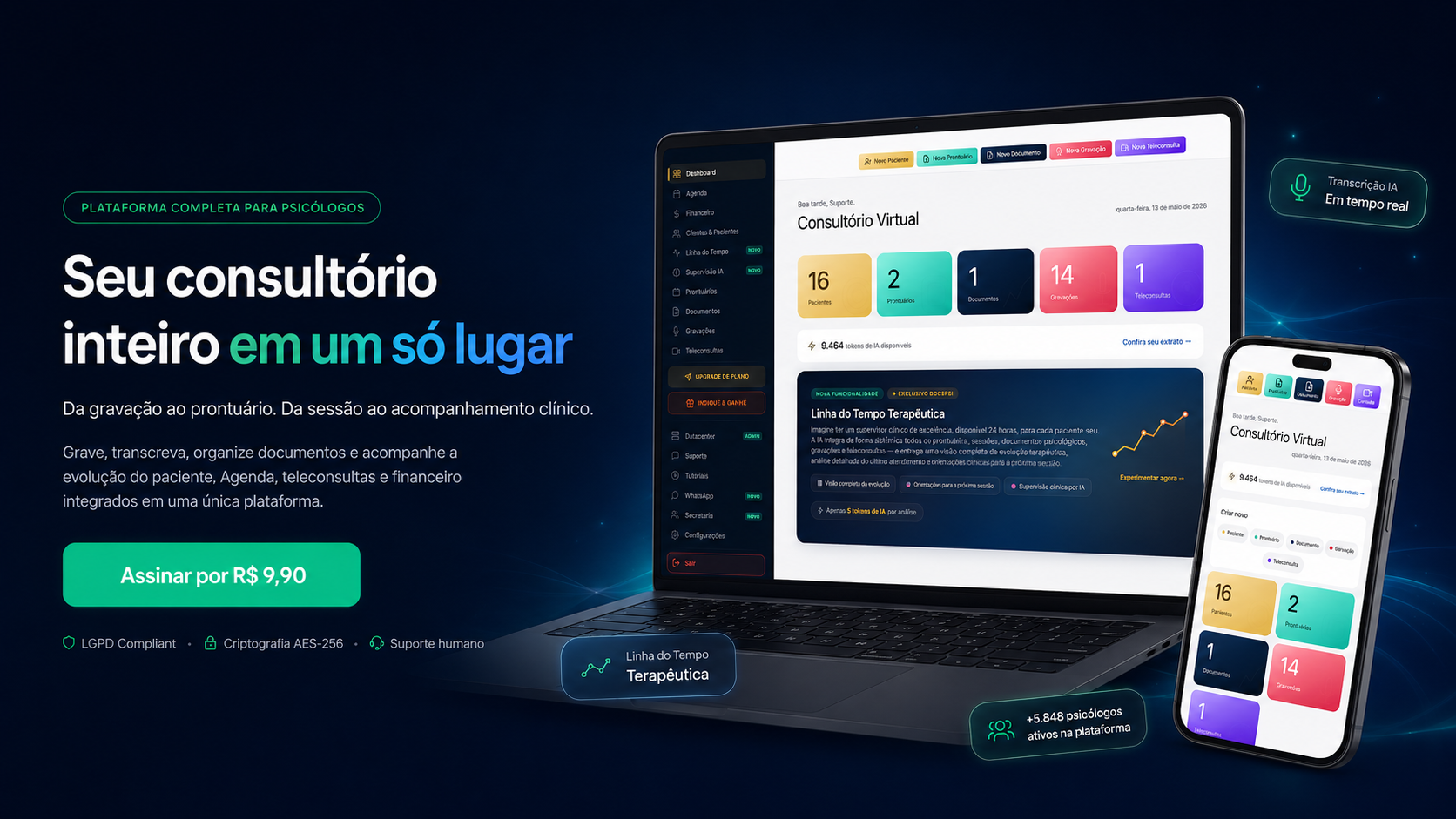 DocsPSI — Seu consultório inteiro em um só lugar. Plataforma completa para psicólogos.